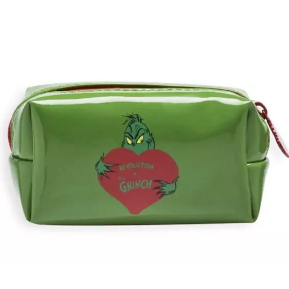 The Grinch x Revolution Green Red Top Zip PVC Mini Cosmetic Bag